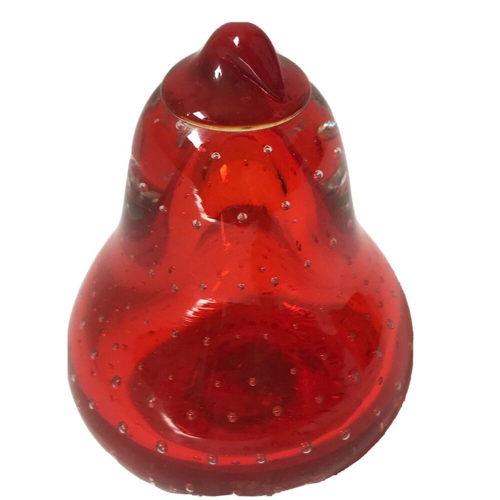 Art glass Bullicante controlled bubble red pear paperweight 3.5”